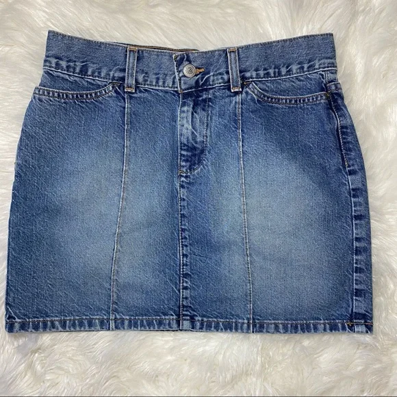 Gap Blue Denim Jean A-Line Back Pockets Zipper Mini Size 4 Made in USA! - Picture 2 of 4